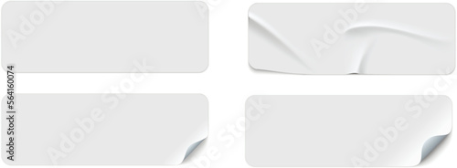 Blank adhesive stickers mock up with curved corner. Mockup empty rectangle sticky label.