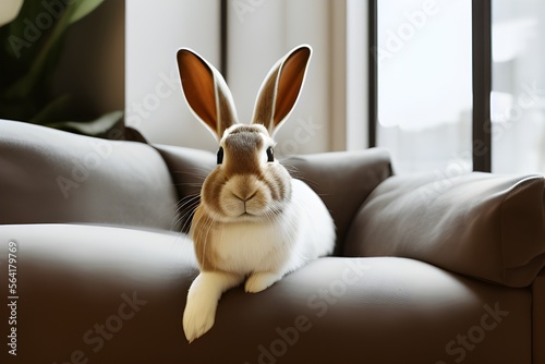 white rabbit on a sofa