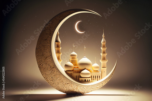 Islamic greetings ramadan kareem card design template. Space for text. background with beautiful lantern and crescent. Post-processed generative AI