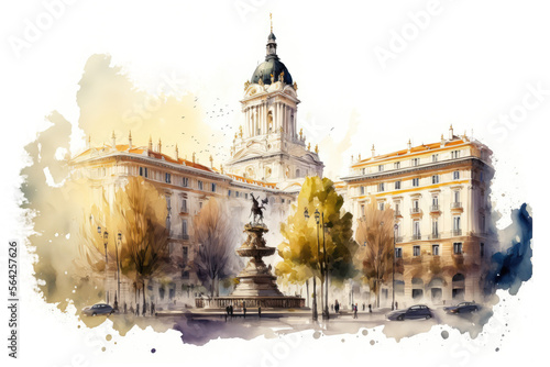 madrid city watercolor illustration, generative ai