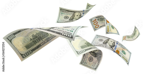 Flying 100 American dollars banknotes cut out