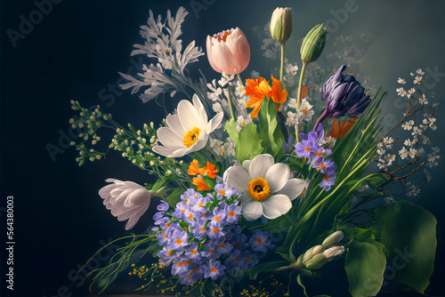 Flower bouquet with spring flowers. Generative AI.