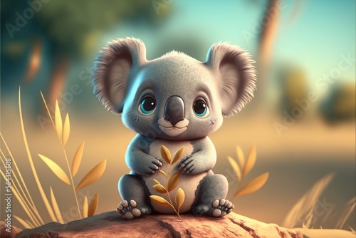 a cute adorable baby koala generative ai rendered in the style of children-friendly cartoon animation fantasy style 