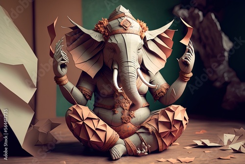 Origami of the Hindu god Ganesh. Generative AI