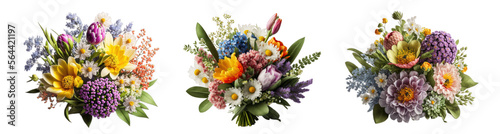 Flower arrangement or bouquet colorful spring flowers isolated on transparent background.