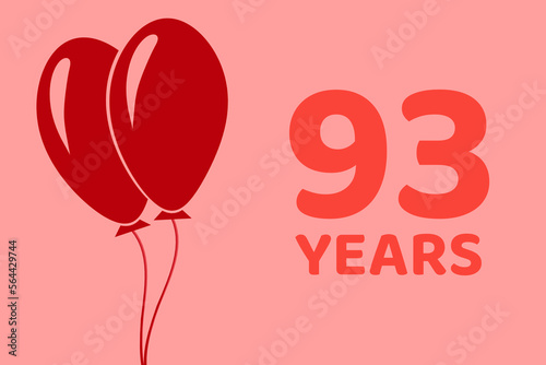 93 years logo. Illustration for celebration anniversary. Concept 93 Birthday. ninety-three years. Balls on pink background. Inscription 93 symbolizes birthday celebrations. ninety-three anniversary