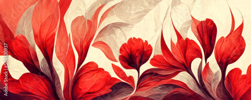 Abstract red flower pattern. Generative AI.