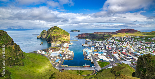 Harbor in Vestmannaeyjar and the towns