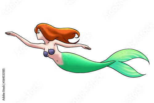 The mermaid swims fluently