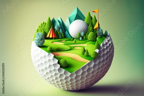 Illustration of a golf course with a golf ball Generative AI