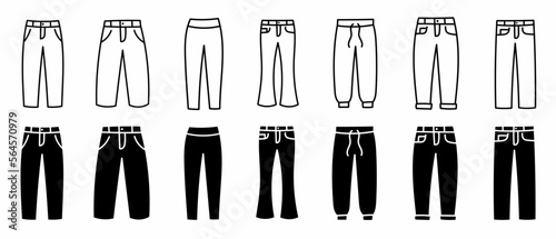 pants icon. Pants black and white icon set. Stock vector illustration.