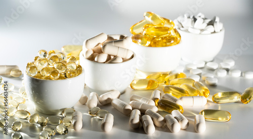 Food supplement oil filled fish oil, vitamin D, omega 3, omega 6, vitamin A, vitamin E, flaxseed oil. 