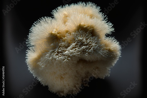 Close up of Lion's Mane edible fungus, Hericium erinaceus on a black background