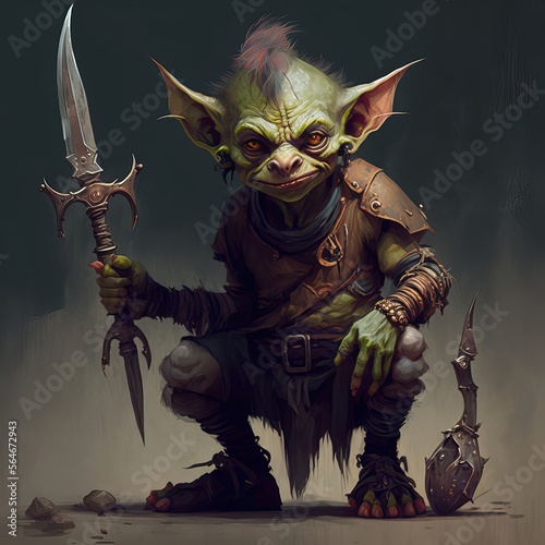 Scary warrior goblin or orc with dagger. Generative AI