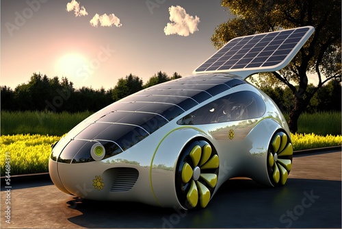 solar panel car of the future eco substenibilty concept eco EV Car or electric power car and solar cells for electricity generation illustration generative ai