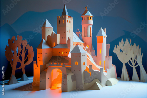 papercraft diorama: medieval castle (generative ai content)