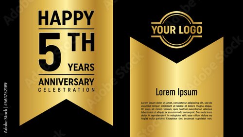 5th anniversary template design concept with golden ribbon. Vector Template illustration