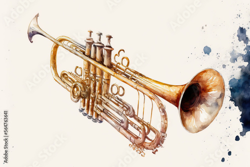 close-up of a trumpet in aquarelle style, ai generated