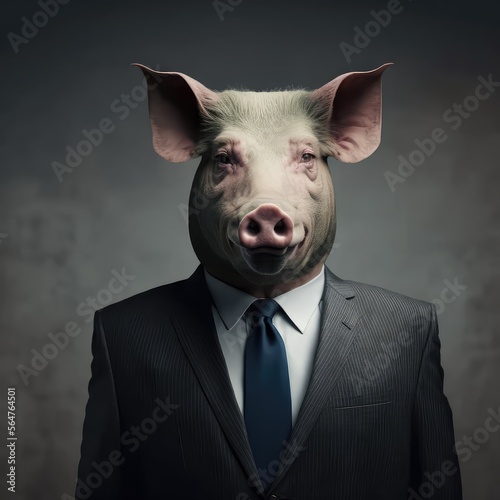 Portrait of a Pig dressed in a formal business suit, generative ai