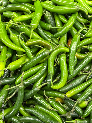 A heap of resh serrano chili peppers 