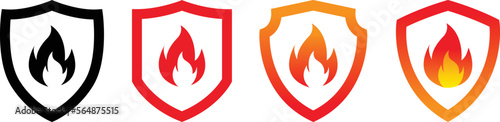 shield fire icon set. fire shield icon collections symbol sign with transparent background