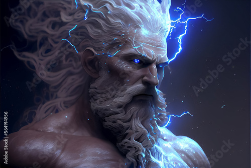 illustration of mighty god Zeus with thunder in hand . ai