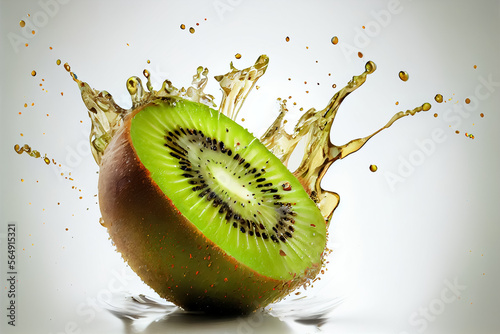 illustration of fresh kiwi fruit with water splash on white background