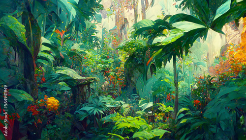 Colorful jungle background with copy space highly detailed rea illustration Generative AI Content by Midjourney