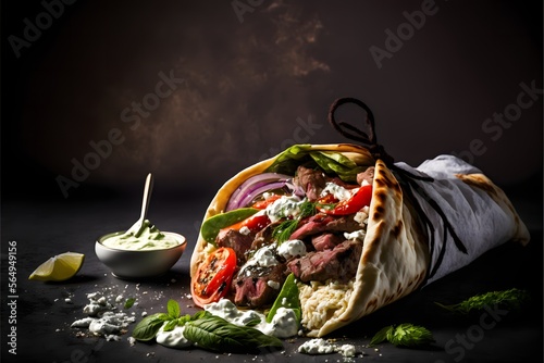 Souvlaki - A famous dish in Greece. Greek cuisine, gourmet photography