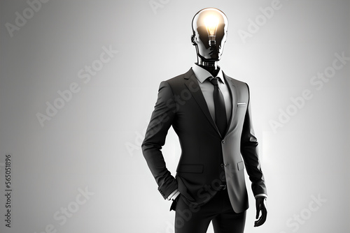 A Man with Bulb Glowing Head Look Like Have an Idea, Critical Thinking, Bright, Clever and Quick-witted in Business Suit