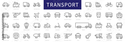 Transport thin line icons set. Vehicle icons. Transport editable stroke icons collection. Transport types. Vector illustration