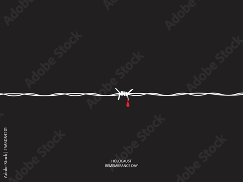 Holocaust Remembrance Day concept. blood with barbed wire on black background.