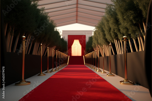 Representation of the red carpet of the Oscar's 2023, Cinematic view, 3D Digital Art.