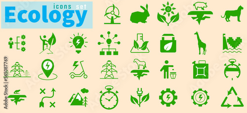 Vector Ecology icons set. Set of Ecology icons collection. Nature, eco, green, recycling symbol.