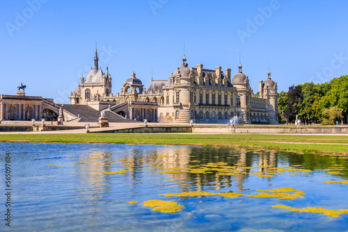 Chantilly, France. View of the Chateau de Chantilly from the garden.