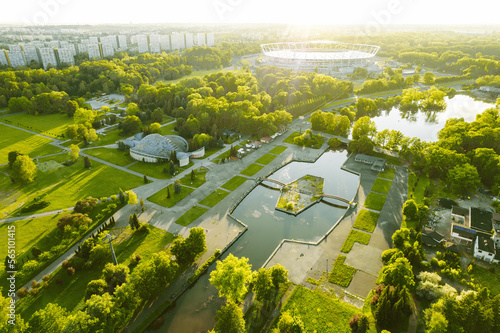 Park Śląski, zachód słońca, stadion śląski