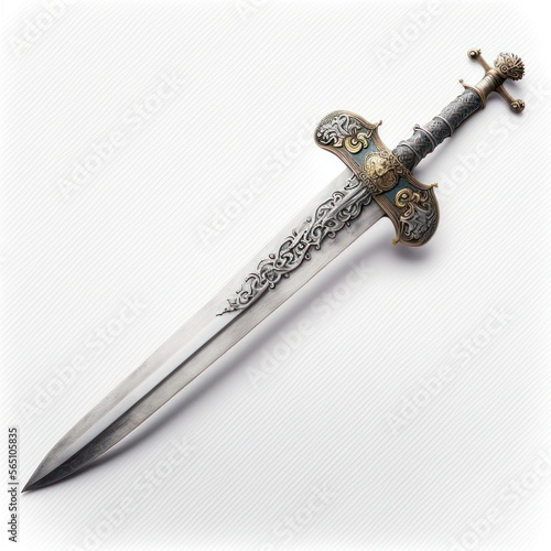 Ornate magical broadsword weapon blade isolated on a white background, generative ai