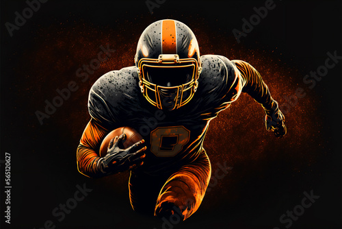 American football player running to the camera, front view. Ai Generative Content
