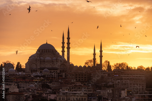 Istanbul, Turkey, January, 14 2023, Mosques on the skyline of Istanbul, Turkey