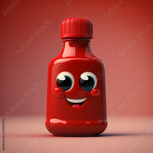Cute bottle of ketchup as cartoon character