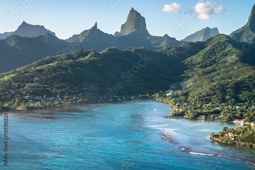 Aerial view of the coast of Moorea in French Polynesia