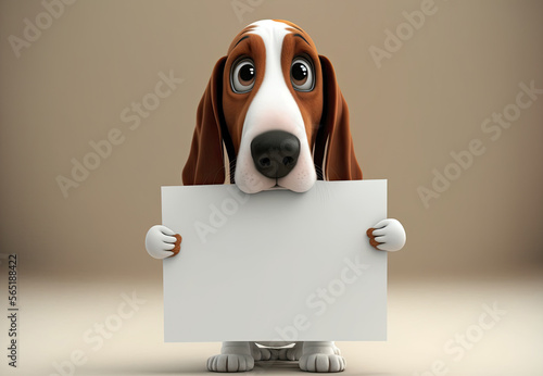 Cute Basset Hound Holding a Whiteboard (Generative AI)