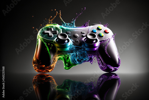 video game controller in colorful liquid - ai, generative ai