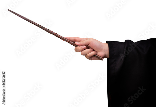 Miracle magical wand stick, Teens hand holding a wand wizard conjured up in the air on white PNG file