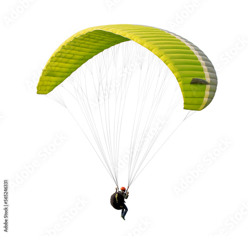 The sportsman flying on a paraglider. Beautiful paraglider in flight on a white background. 