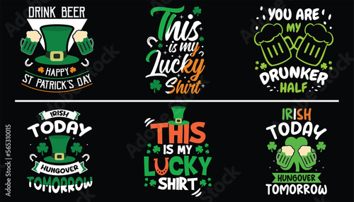 St. Patrick's day t-shirt design bundle. Happy Saint Patrick's Day with T-shirt Vector Bundle. 