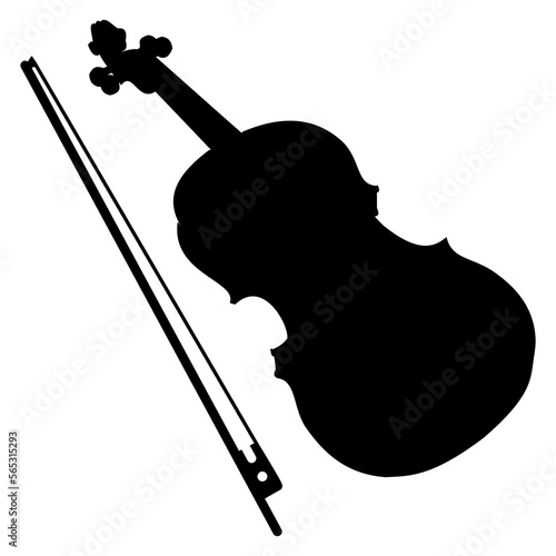 Instrumento musical. Silueta aislada de violín y arco