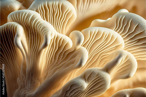 close up of the gills on the underside of a mushroom. Generative AI