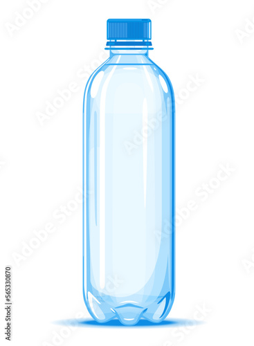 One small half liter plastic water bottle of drinking water quality illustration on white background, water delivery service of fresh purified water isolated illustration, plastic bottle on side view