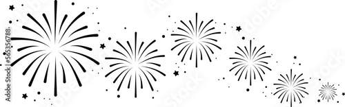 Set of firework icons.Fireworks with stars and sparks isolated on white background.Firework simple black line icons.